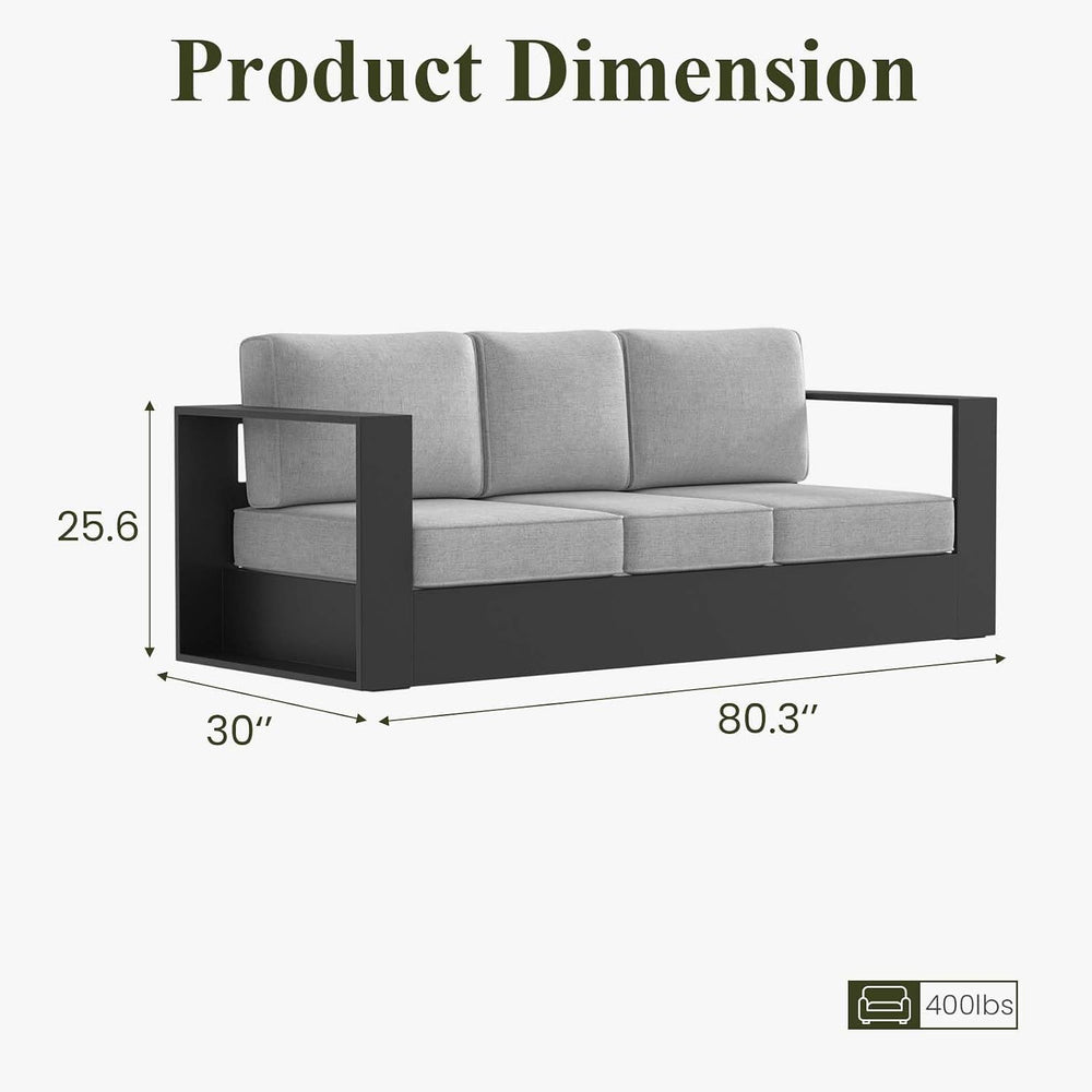 LayinSun 1 Piece Oversized Aluminum Patio Outdoor 3-Seat Sofa