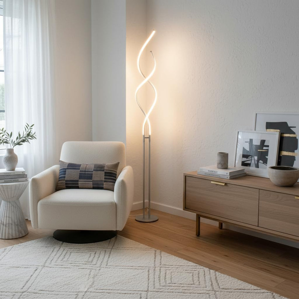 Brightech Embrace Dimmable LED Floor Lamp – Modern Spiral Adjustable Standing...