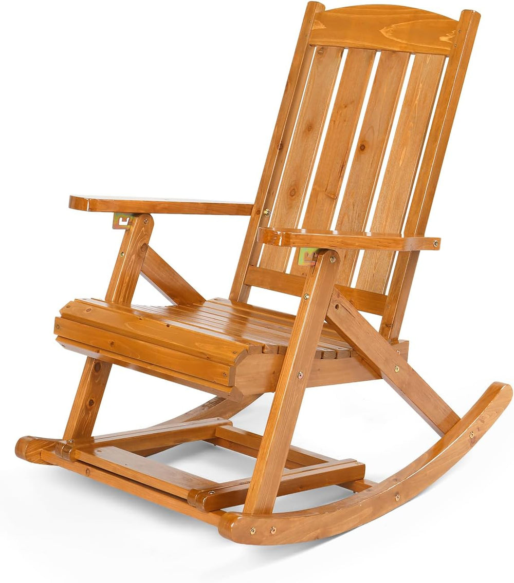 VINGLI Wooden Porch Rocking Chair, Heavy Duty Outdoor Rocking Chair with Retr...
