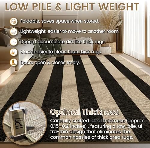 Washable 5x7 Modern Striped Easy Jute Indoor Outdoor Rug for Living Room