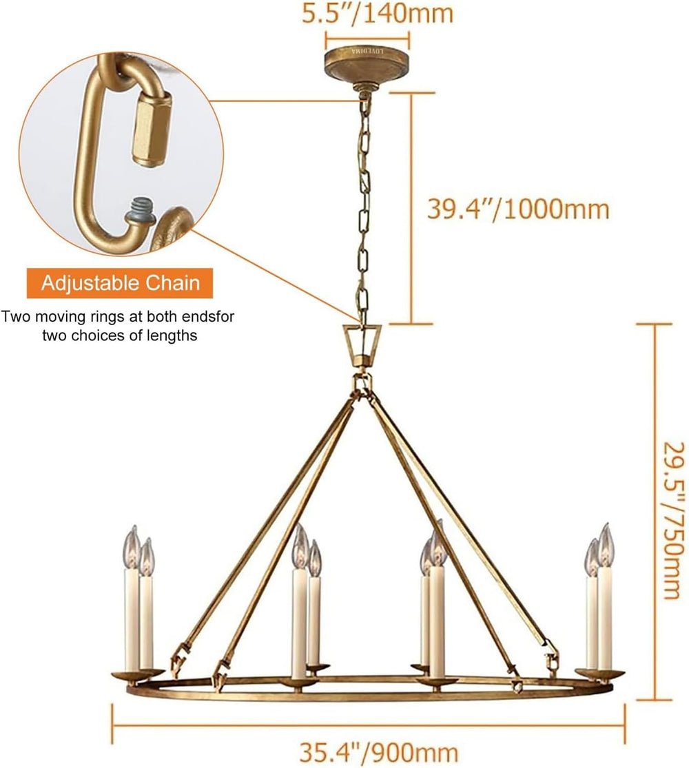 LOVEDIMA Gold Wagon Wheel Chandelier Rustic 35.4'' Candle-Shaped Meta...
