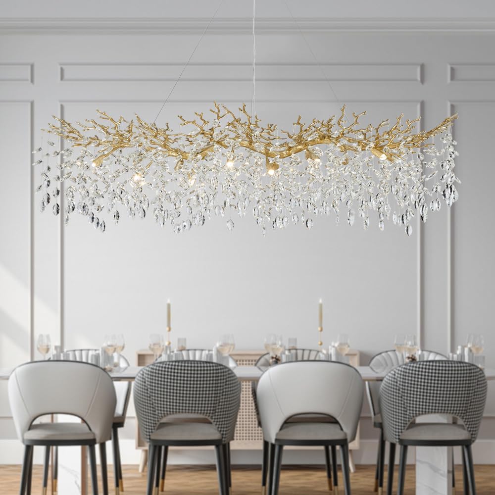 Modern Gold Crystal Chandeliers Chandeliers - L63 inch Rectangular Golden Tre...