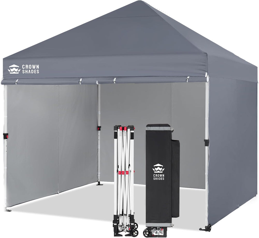 CROWN SHADES 8x8 Commercial Pop Up Canopy Tent with Sidewalls, Gray