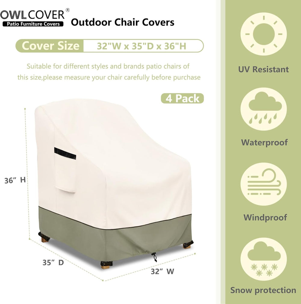 Outdoor Chair Covers 4 Pack 32 W x 35 D x 36 H inches,600D Heavy Duty Waterpr...