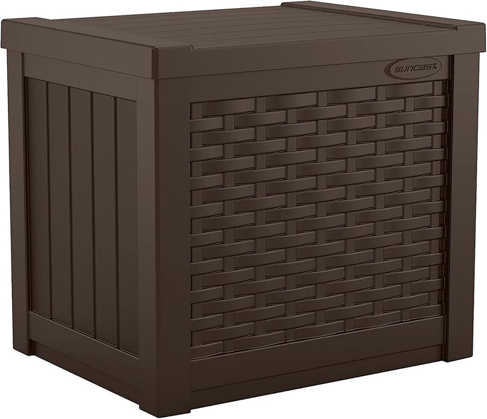 Suncast 22 Gal, Small Outdoor Storage Deck Box, Java Resin, Flat Lid