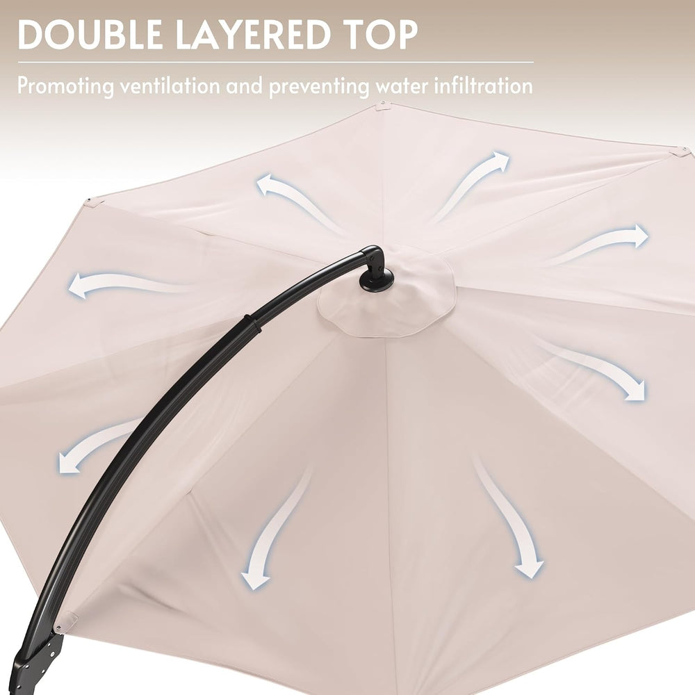 11FT Solar Powered LED Light Cantilever Patio Umbrella with Base Included, La...