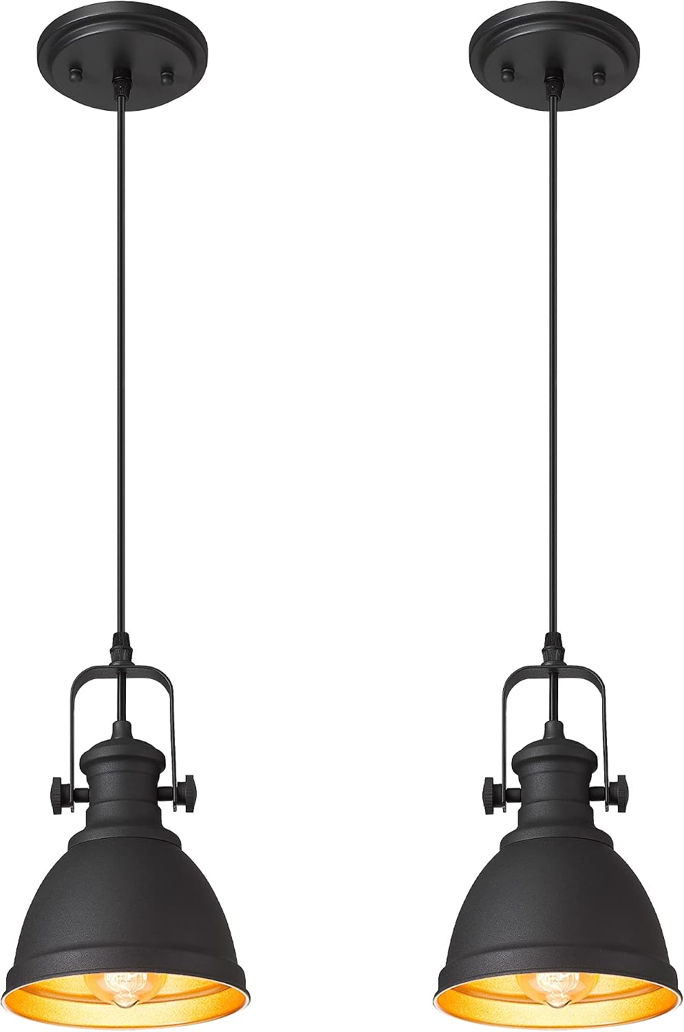 2-Pack Black Pendant Lights Kitchen Island, 6.5" Metal Shade