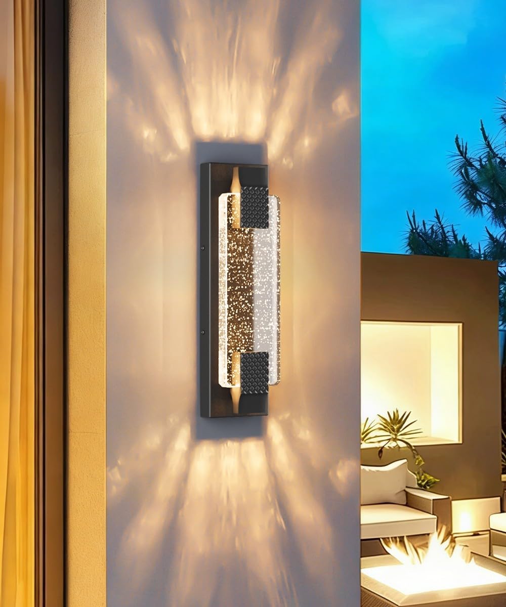 Tipace 15.7in Black Outdoor Wall Sconces Modern LED Crystal Exterior Lights, ...