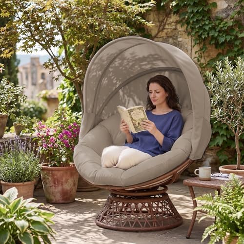 GTPLAYER Outdoor Wicker Egg Chair PE Rattan Chair with Cushion, Oversized Pat...