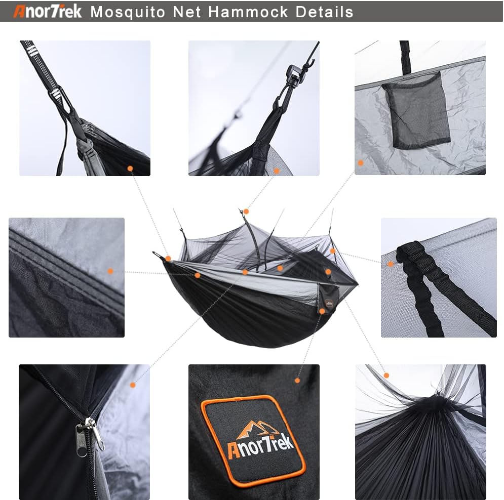 AnorTrek Camping Hammock with Mosquito Net, Double & Single Lightweight P...