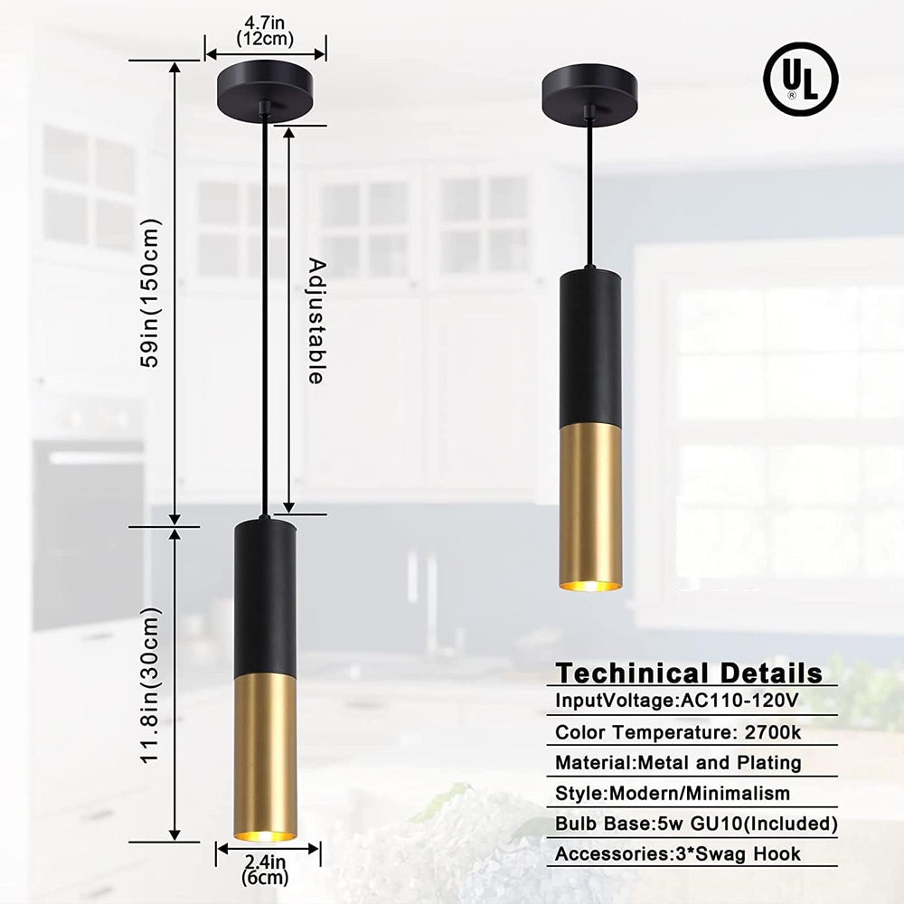 Modern Mini Pendant Light Set of 3, Metal Gold Black Pendant Ceiling Lamps Fi...