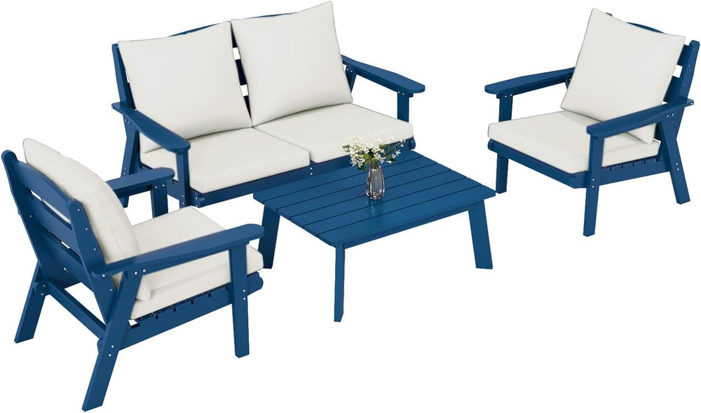 FOOWIN 4-Piece Patio Furniture Set, HDPE All-Weather Outdoor Conversation Set...