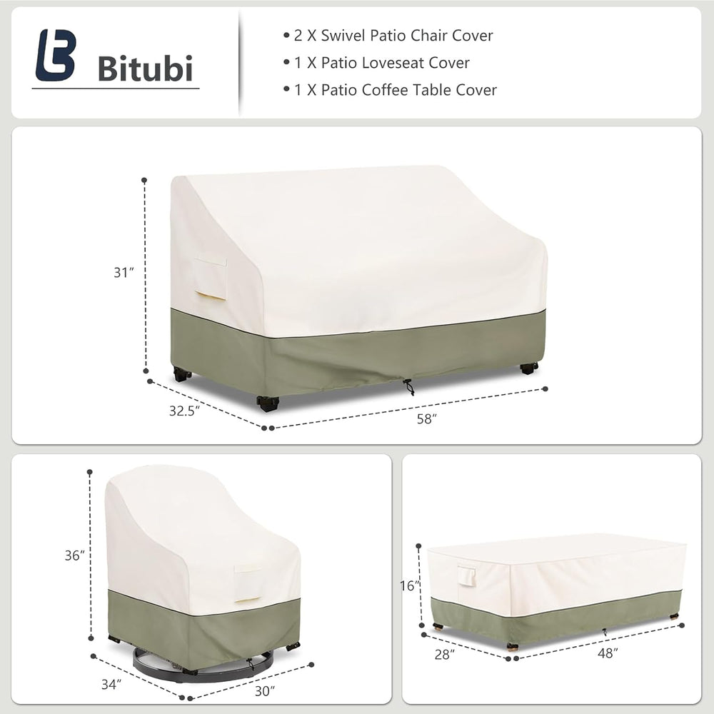 Bitubi Outdoor Waterproof Patio Furniture Covers 4-Piece Set for Swivel Rocke...