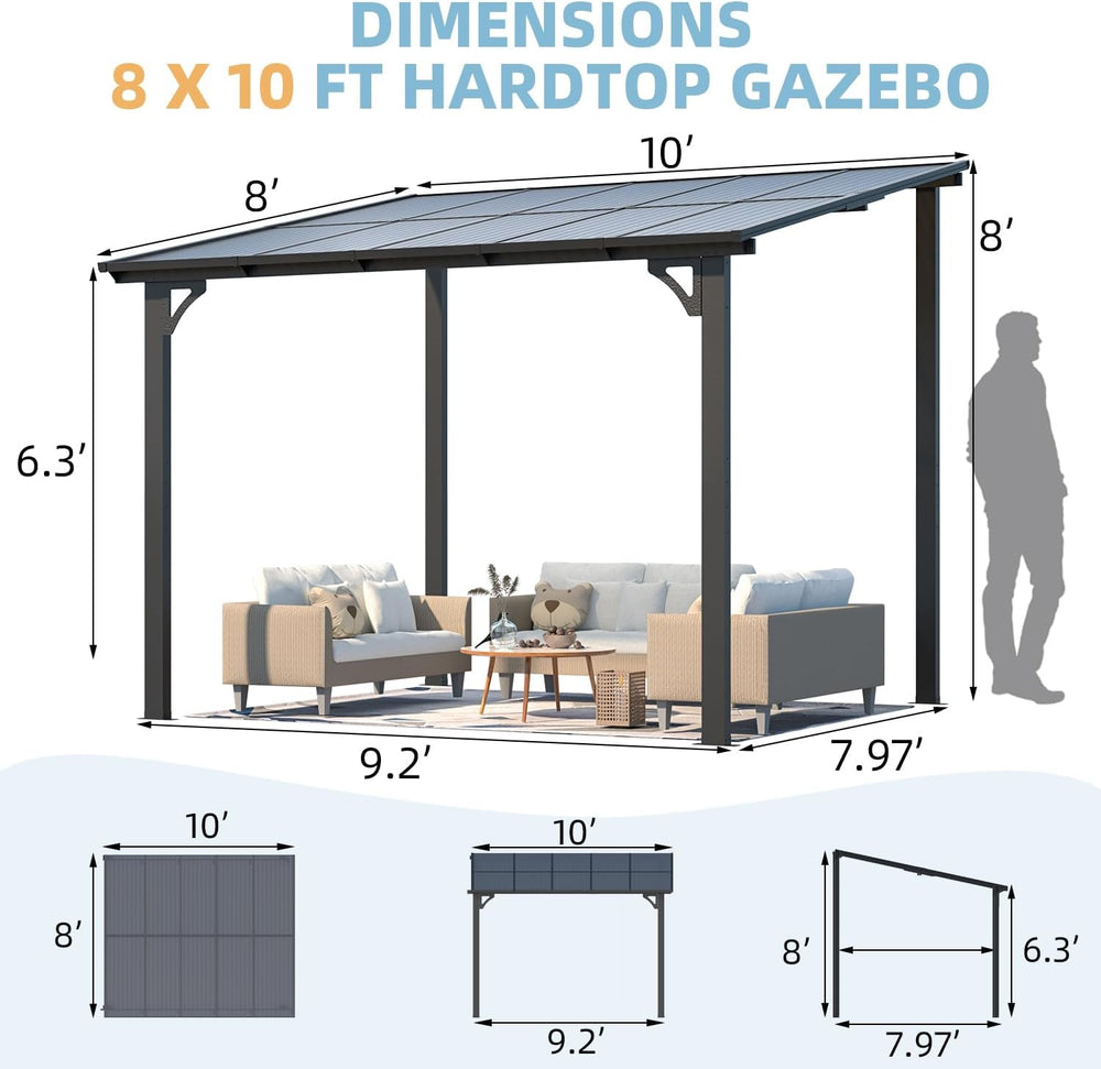 AECOJOY 10' x 8' Gazebo for Patio, Small Wall-Mounted Lean to Gazebo ...