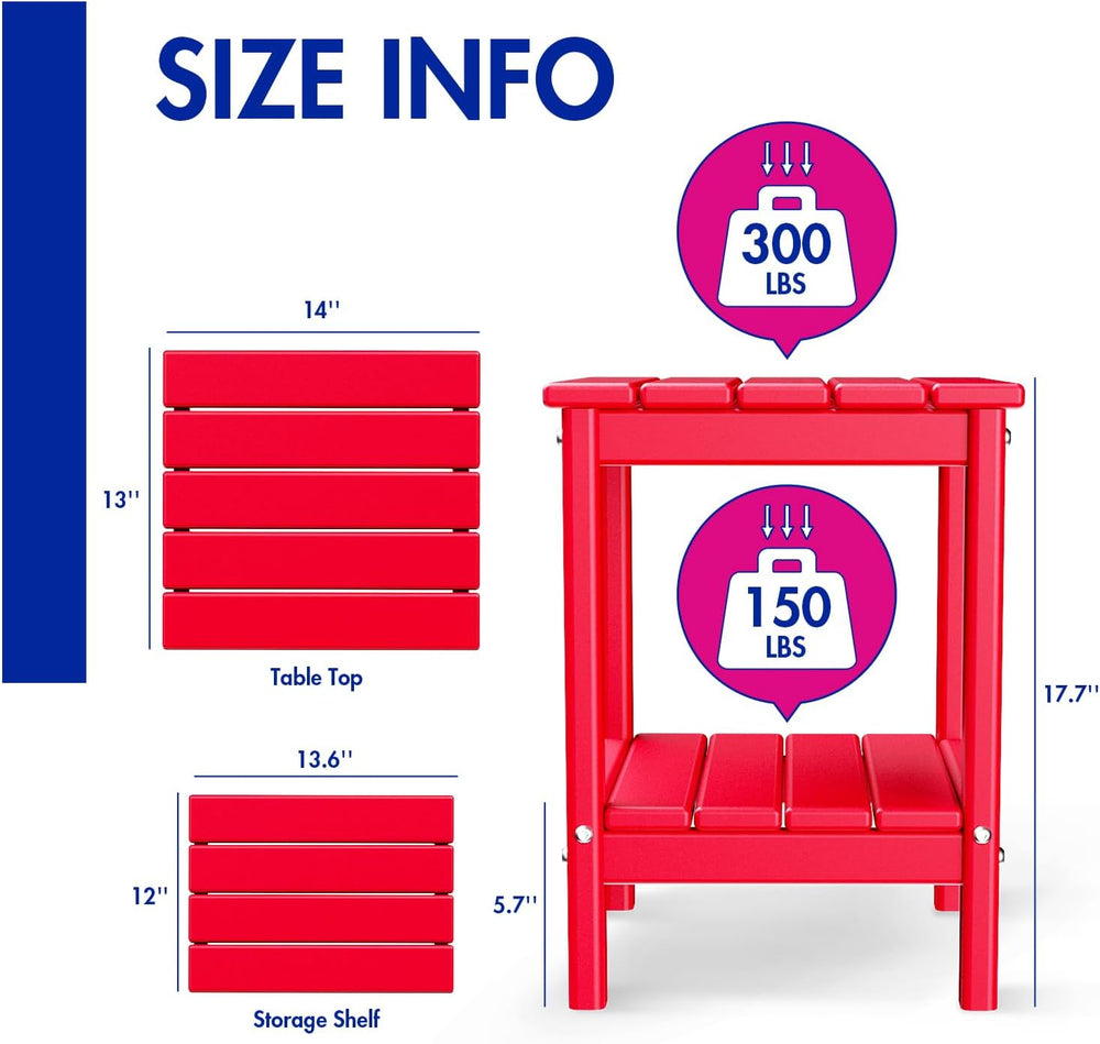 BRIOPAWS Outdoor-Side-Table | Small | HDPE Plastic | Patio End-Table | 2-Shel...