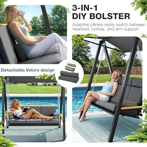 Pamapic 3-4 Seat Porch Swing with Stand, 990 lb Capacity, Black