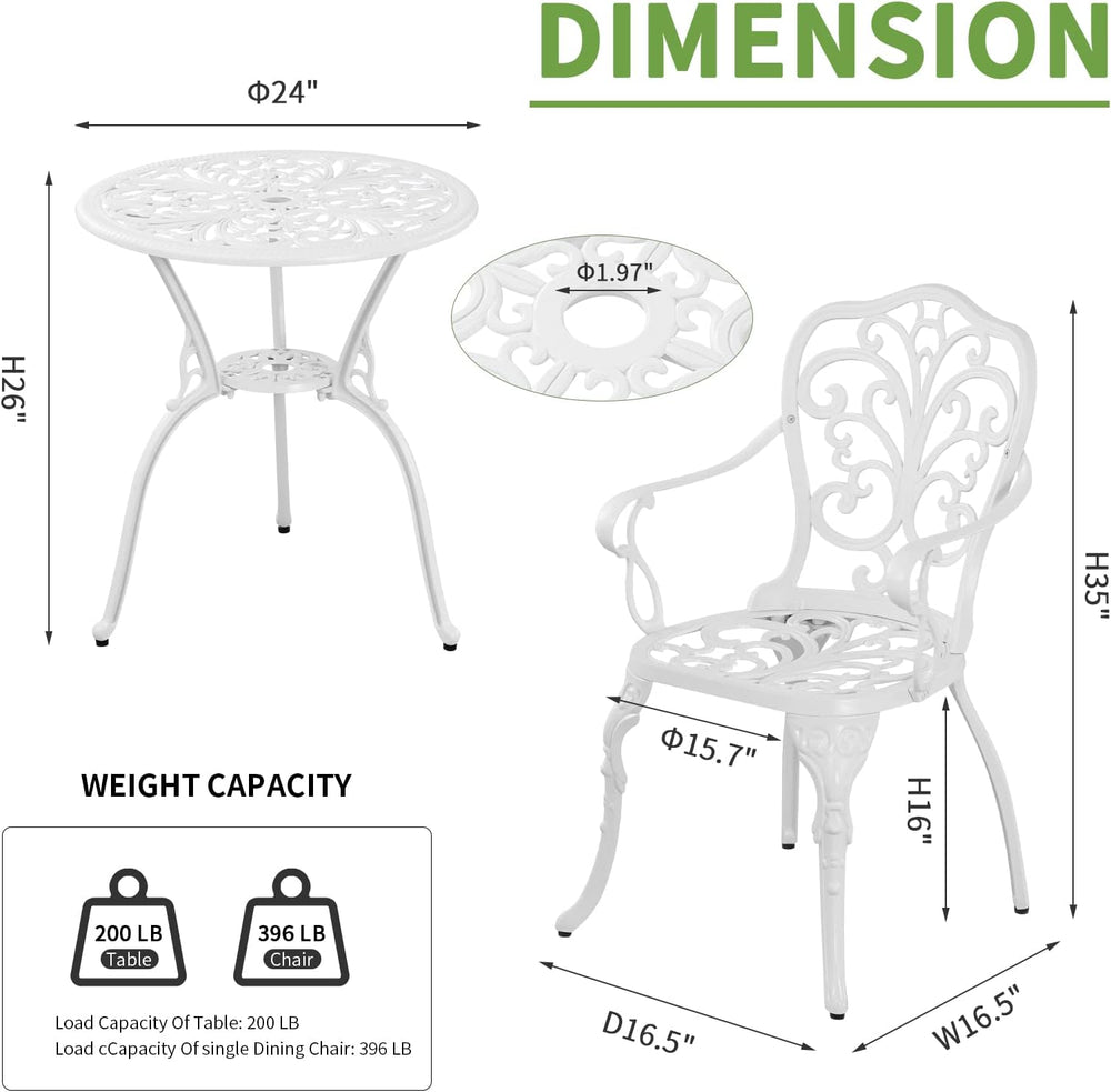 Patio Bistro Set 3 Piece Cast Aluminum Outdoor Bistro Set, Rust Resistance Bi...