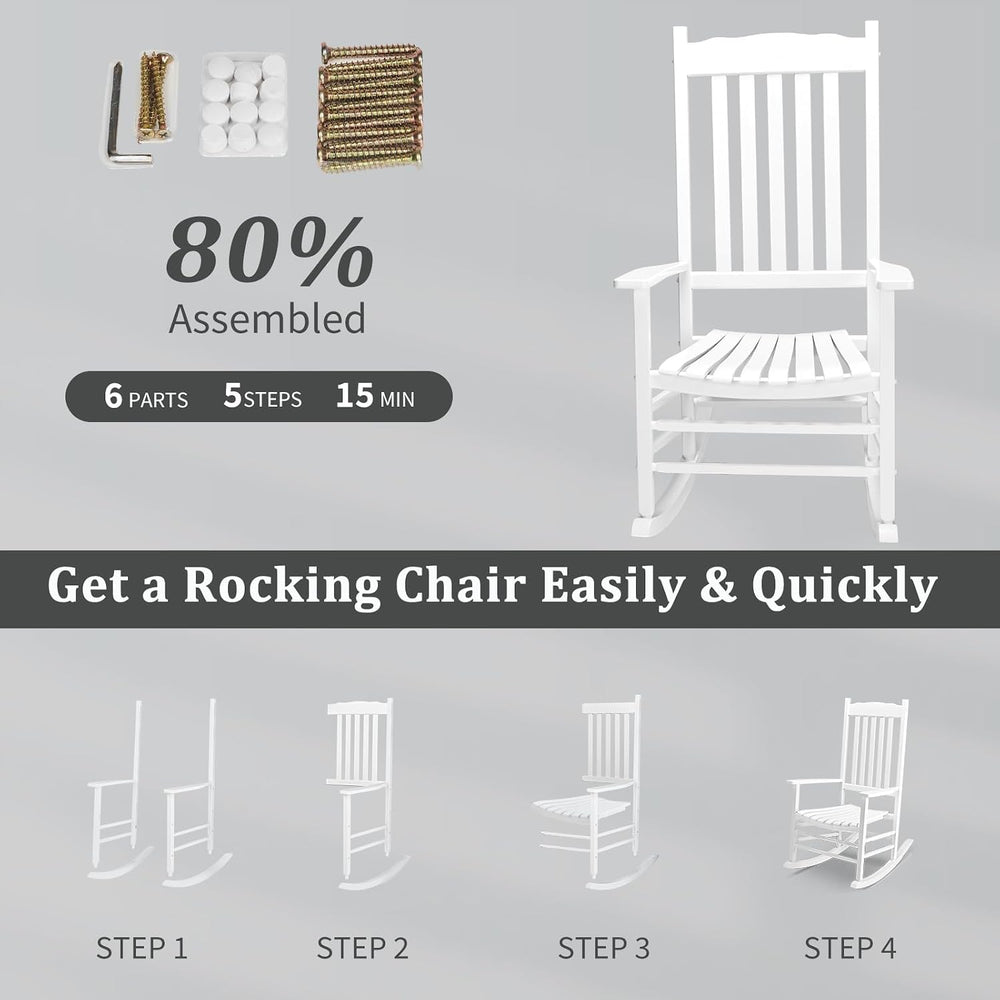 Outvita Outdoor Rocking Chair, Solid Wood High Back Rocker, White