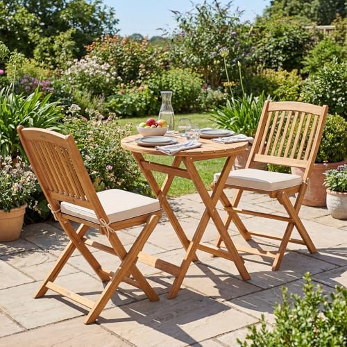 GIANTEX 3 Pieces Acacia Wood Bistro Set, Outdoor Folding Table & Chairs