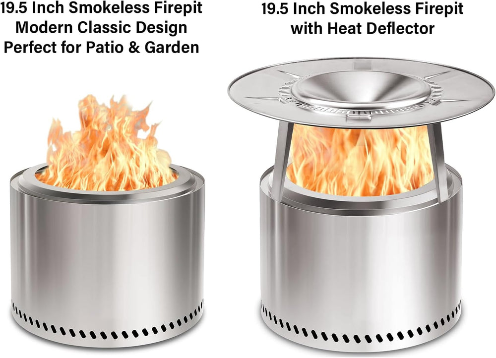 HGD 19.5" Smokeless Fire Pit Outdoor, Stainless Steel Wood Burning Firep...