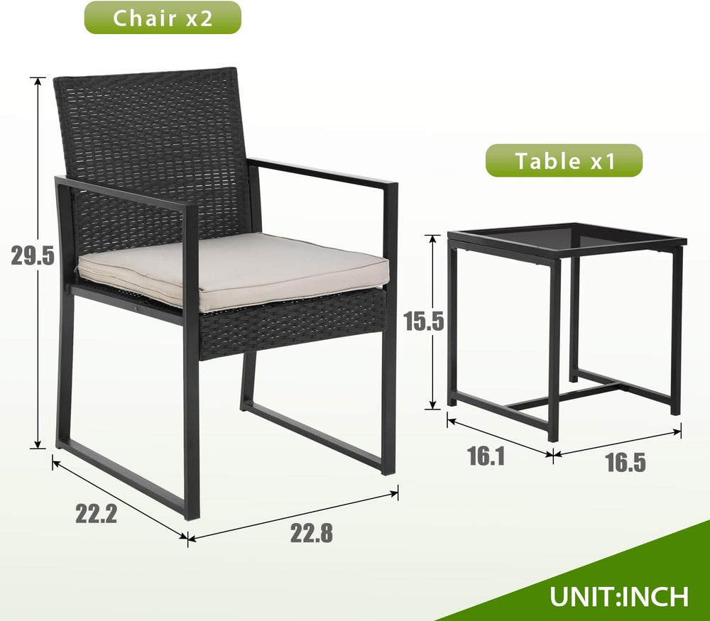 PayLessHere | 3-Piece Outdoor Patio Furniture Set | Khaki | Modern Rattan Bis...