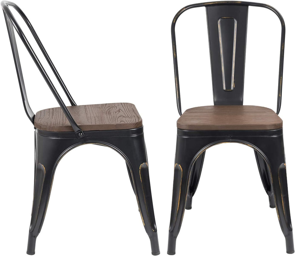 JUMMICO Metal Dining Chair Stackable Industrial Vintage Kitchen Chairs Indoor...