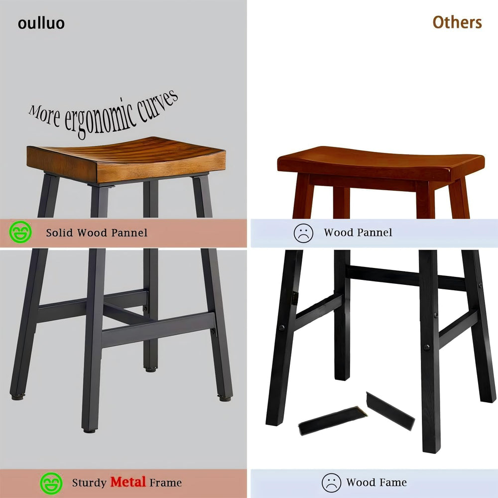 OUllUO Bar Stools Set of 3, Backless Saddle Barstools, 25" Counter Heigh...