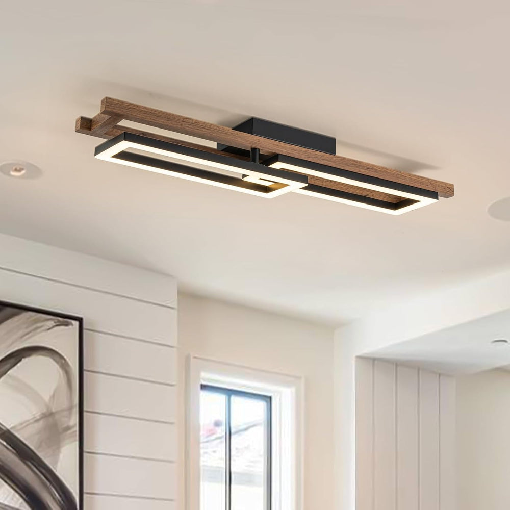 Lingkai 27.5" LED Modern Ceiling Lights Wooden Square Rectangular Lamp F...