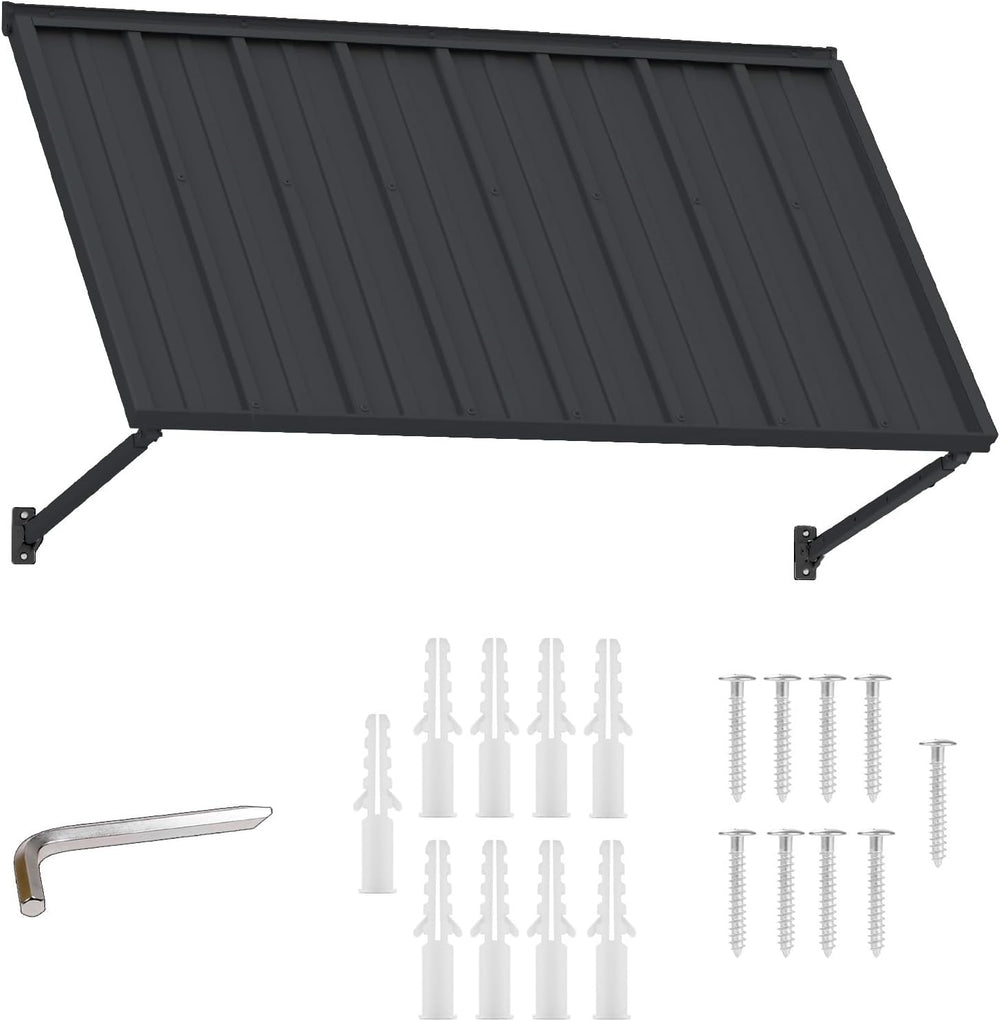 Kozyard Adjustable Door Window Awning – 4-Level Tilt, 42"W×32" Slop...