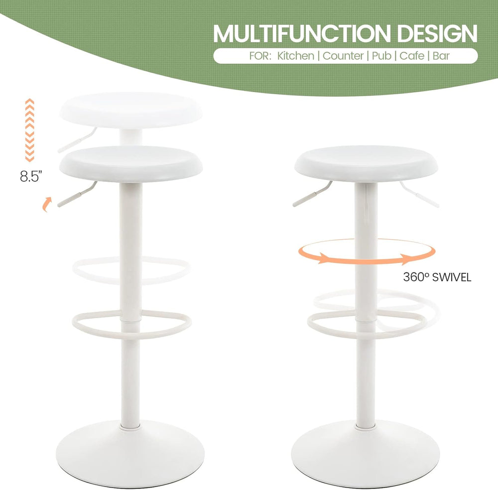 Adjustable Bar Stool, Swivel Round Metal Airlift Backless, 1 pc White