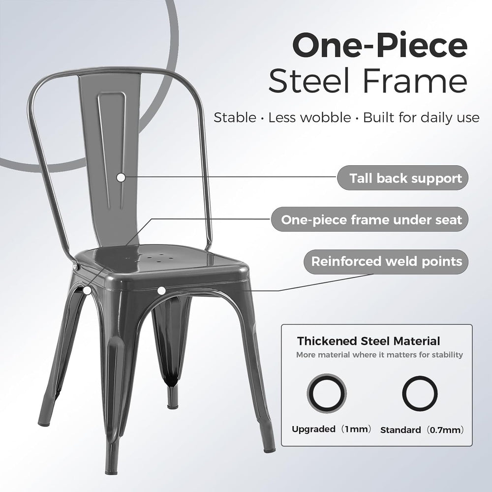 Gray Stackable Metal Dining Chairs, Set of 2