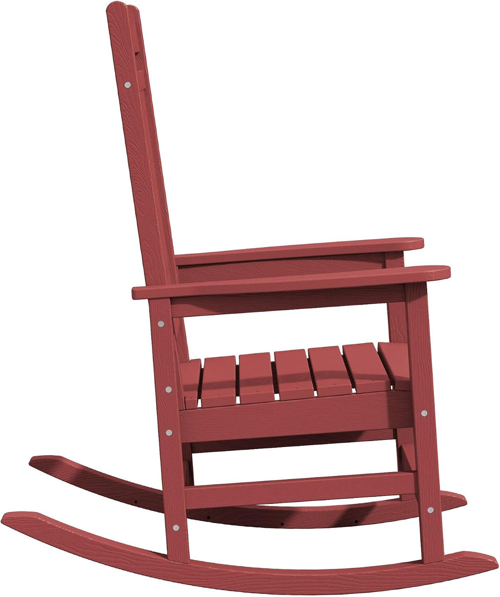KINGYES Oversized Outdoor Rocking Chairs Set of 2, HDPE Porch Rockers, Red