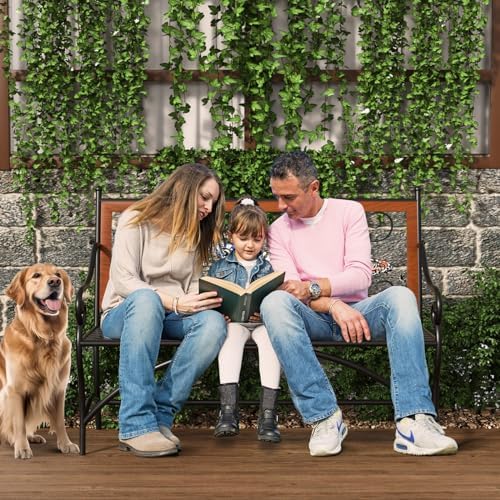 39.7" Outdoor Bench, Garden Bench, Patio Bench with Armrest, Slatted Sea...