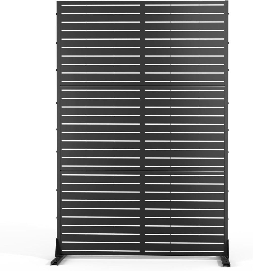 Metal Outdoor Privacy Screen Panels, Black Louvered