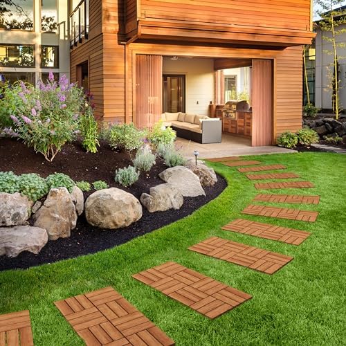 Yaheetech 108PCS Acacia Wood Deck Tiles Interlocking Patio Flooring,Wood
