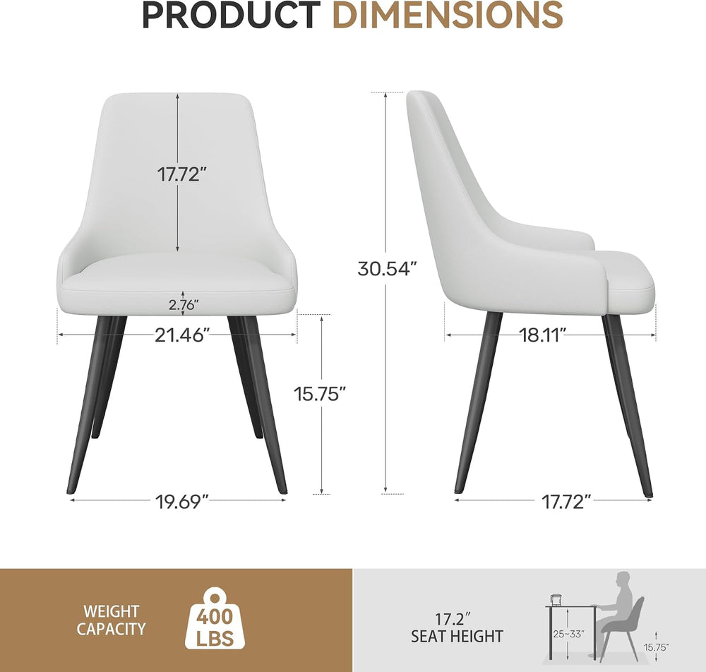 Faux Leather Chairs Set of 2, Waterproof Padded Seat,Ivory