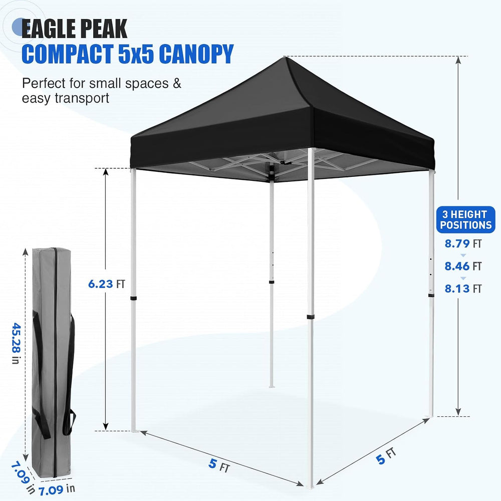 EAGLE PEAK 5x5 Pop Up Canopy Tent, Black