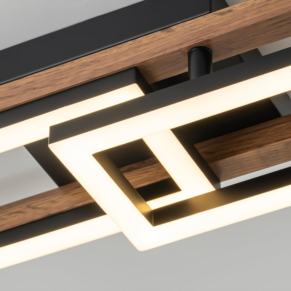 Lingkai 27.5" LED Modern Ceiling Lights Wooden Square Rectangular Lamp F...
