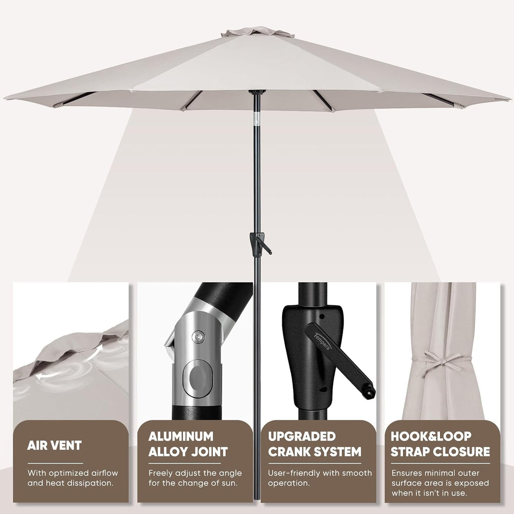 Tempera Patio Market Outdoor Table Umbrella with Push Button Tilt and Crank, ...