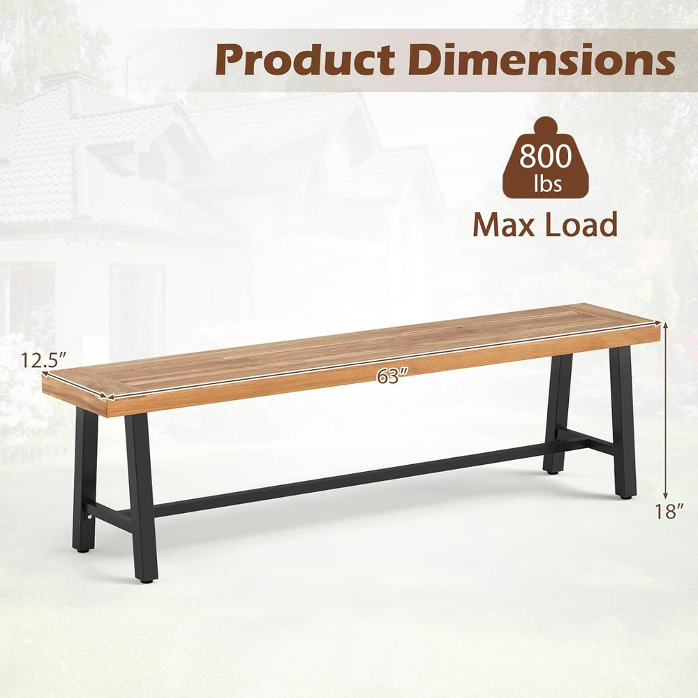 Outdoor Bench Garden Bench Set of 2, 63" Backless Acacia Wood Bench with...