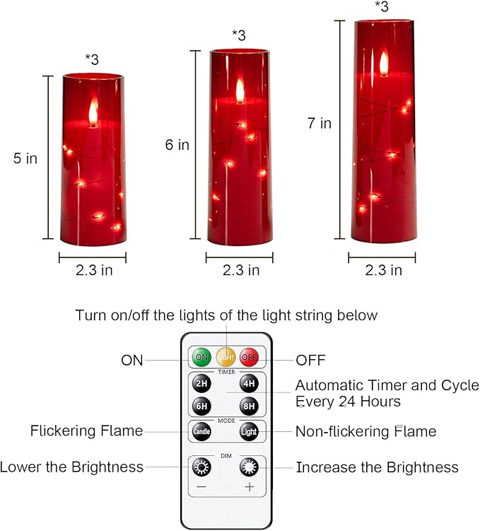 Raycare Flameless Candle with Remote Timer – 9 Flickering Acrylic Battery Ope...