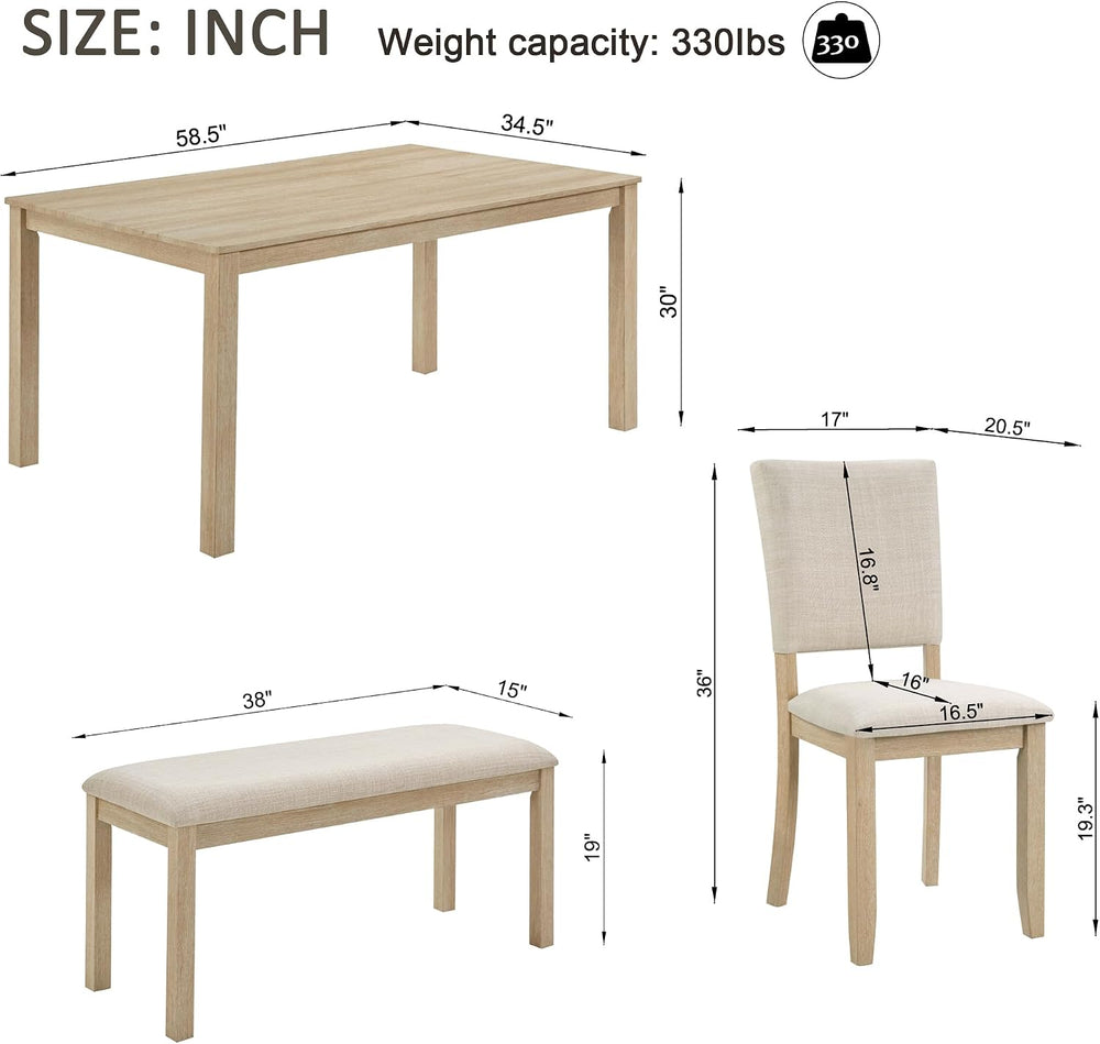 Harper & Bright Designs 6-Piece Dining Set with Bench & 4 Upholstered...