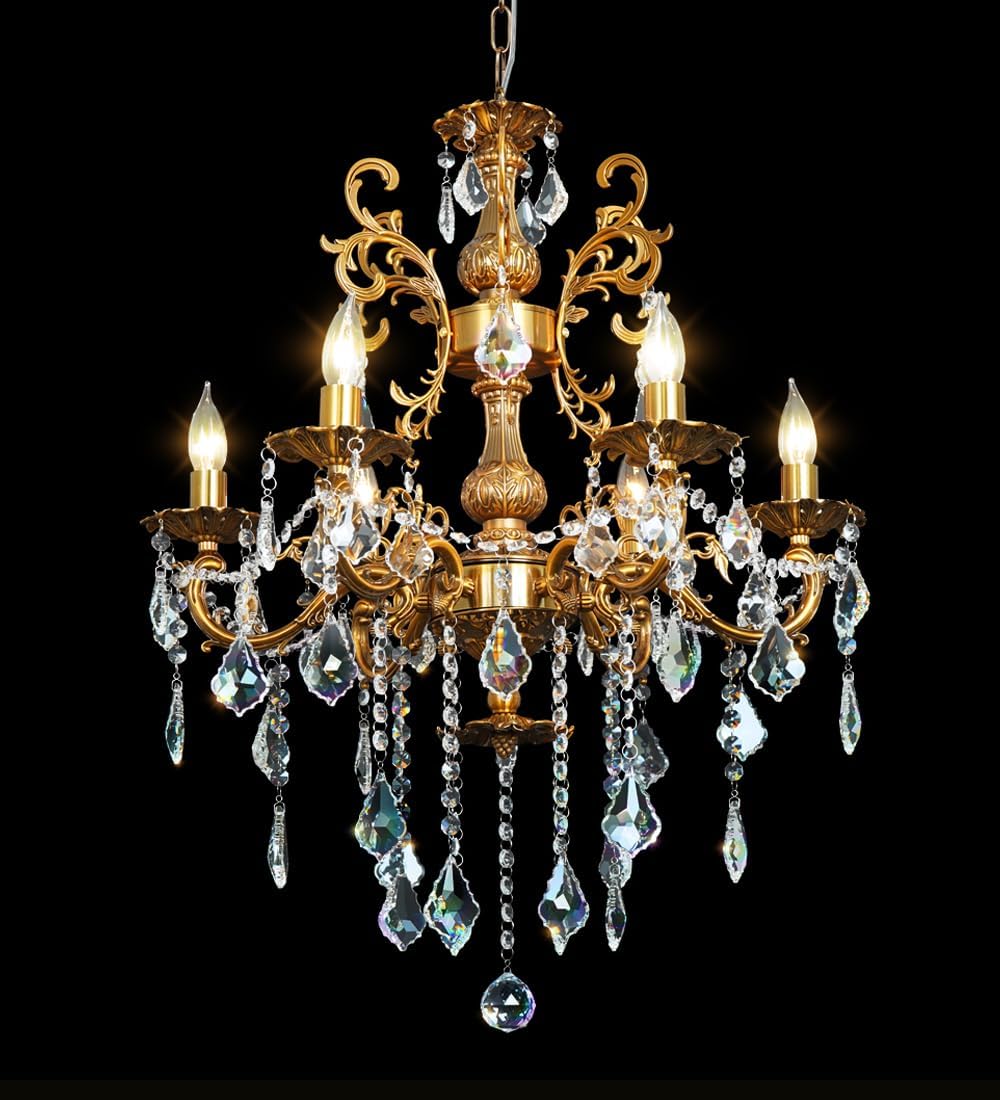 Crystal Chandelier Antique Gold Chandelier Lighting Luxury 23"
