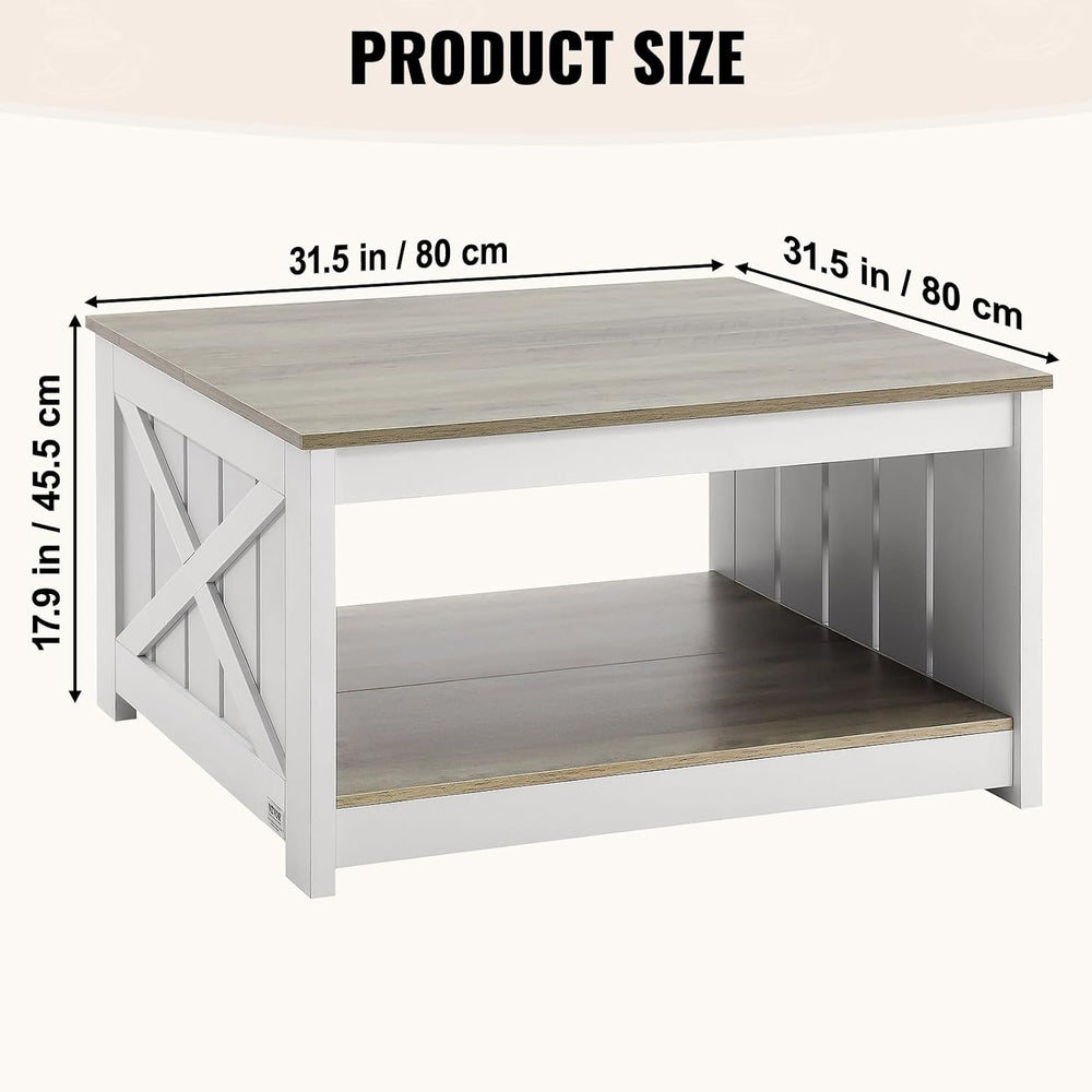 VEVOR 31.5" Farmhouse Coffee Table, Square Coffee Table with Open Storag...