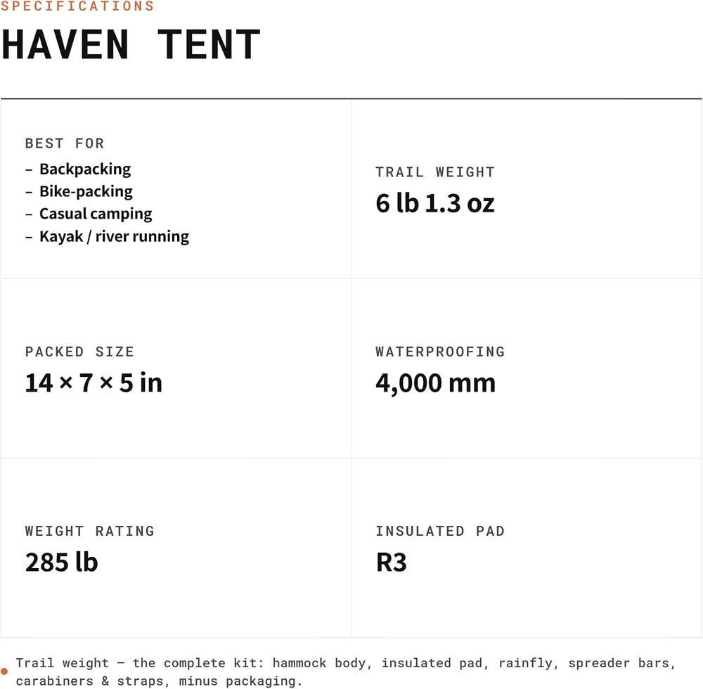 Haven Tents Lay Flat Hammock Tent - Waterproof Camping Hammock with Mosquito ...