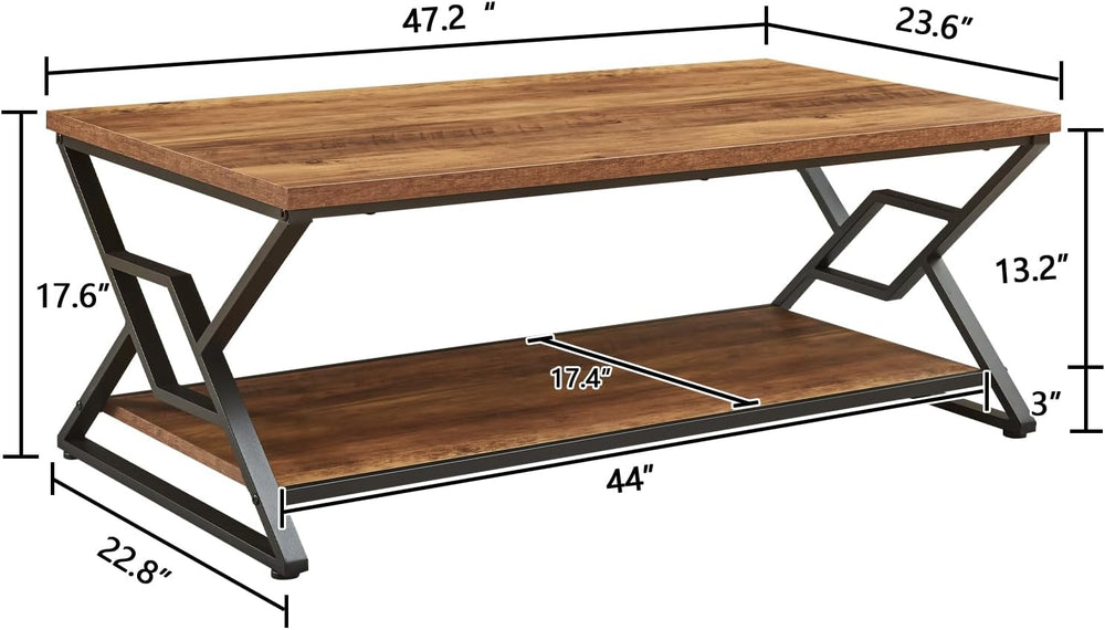 HOMISSUE Coffee Table, Rustic Rectangle Coffee Table with 2-Tier Storage, Eng...