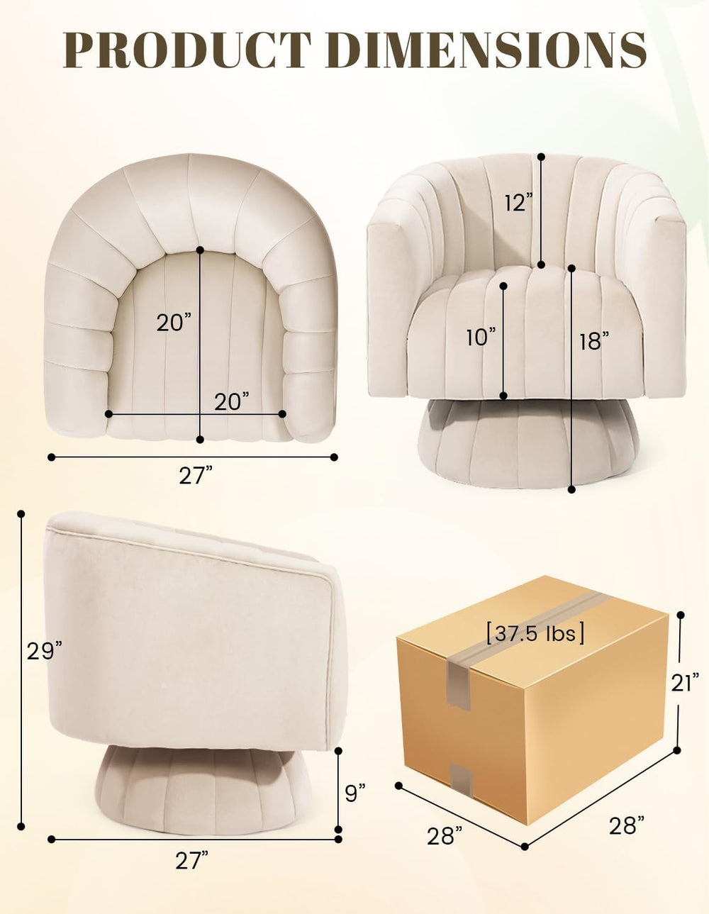 Kromax Swivel Accent Chair Set of 2, Modern 360° Swivel Barrel Chair, Beige