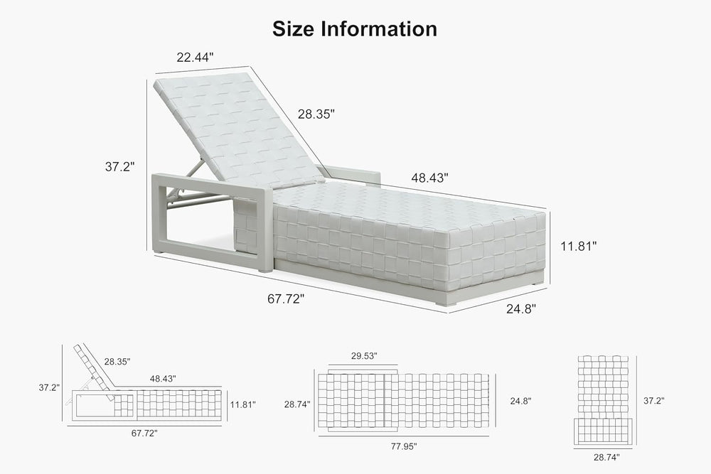PURPLE LEAF Pool Lounge Chair Set of 2 PU Leather Patio Chaise Lounge White