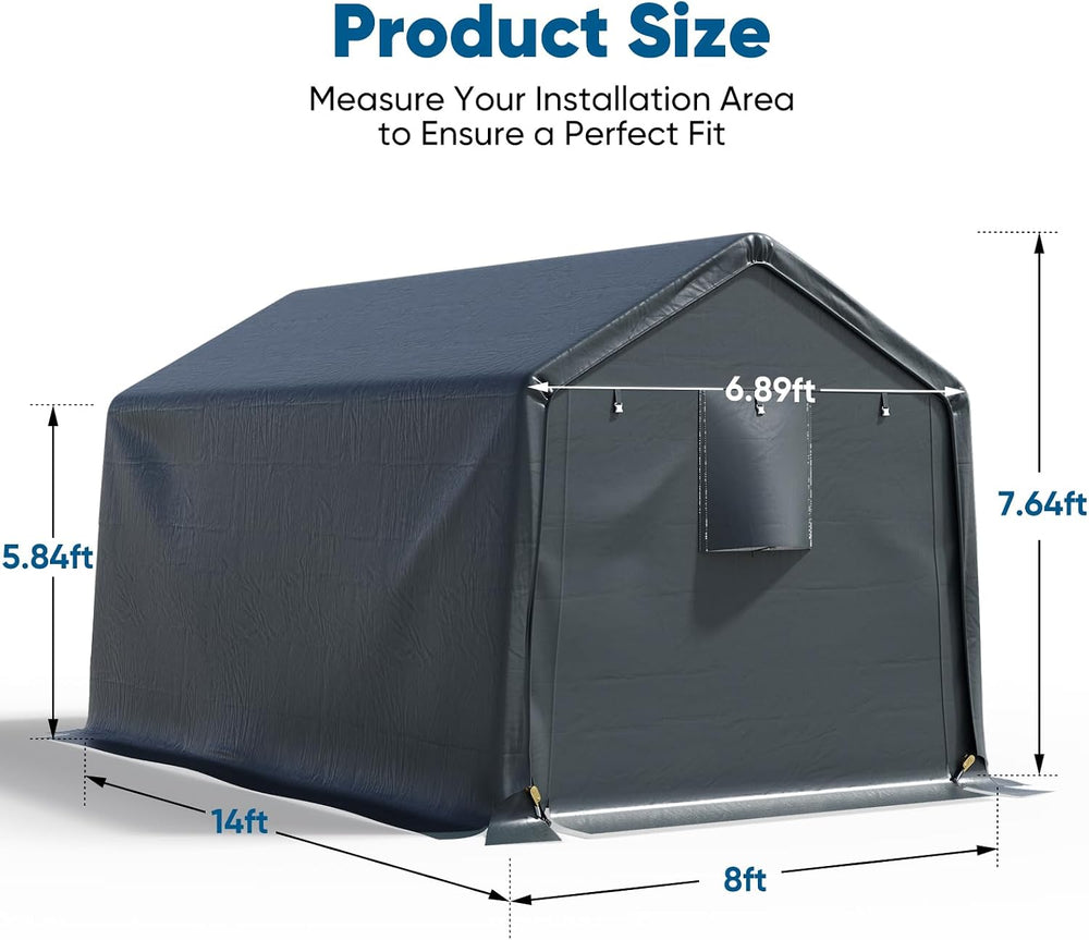 Quictent Heavy Duty 8x14FT Carport Storage Shelter with Roll-Up Door&Vents