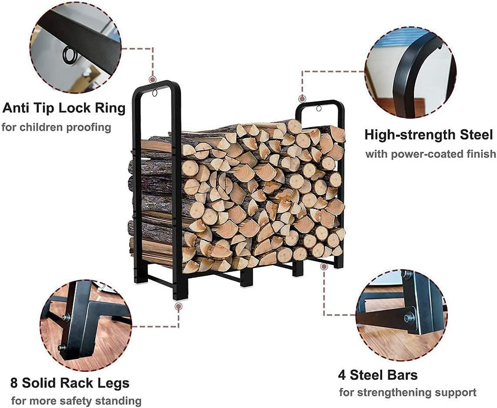 Firewood Rack Stand 4ft Heavy Duty Logs Holder for Outdoor Indoor Fireplace M...